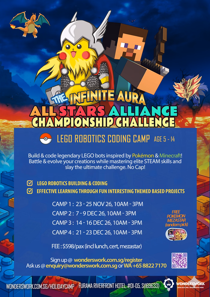 Kids learning lego robotics & coding at November December school holiday camp Singapore.