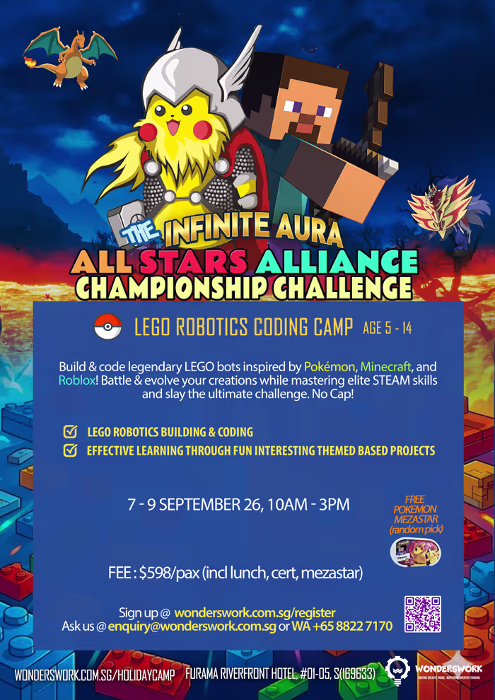 Kids learning lego robotics & coding at September school holiday camp Singapore.